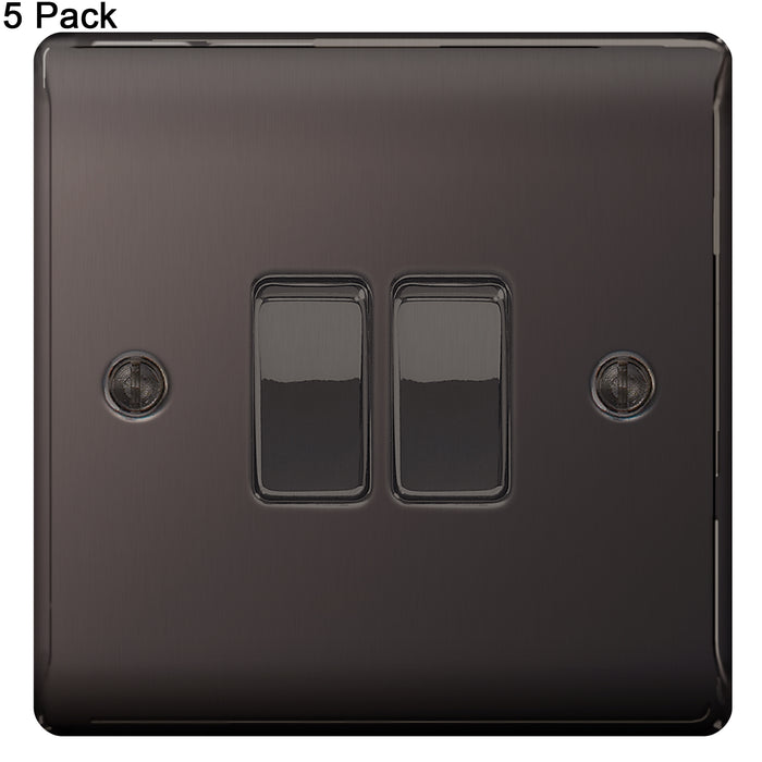 BG Nexus Black Nickel (Pack of 5) Double Light Switch NBN42 10 Amp