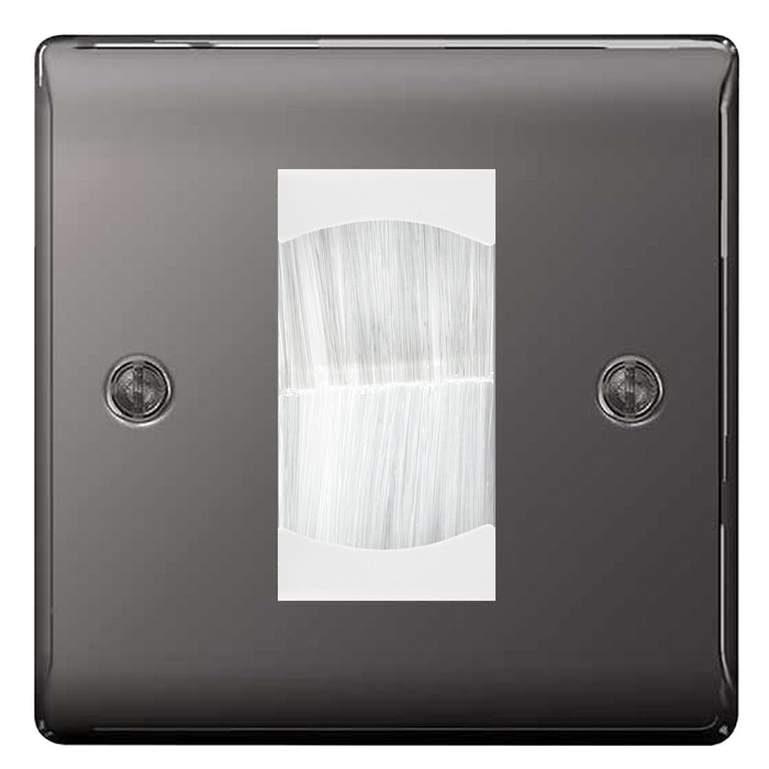 BG Black Nickel Single 1 Gang Brush Cable Entry Wall Plate White Insert Square