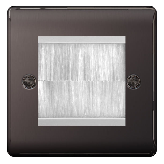 BG Black Nickel Single 2 Gang Brush Cable Entry Wall Plate White Insert Square