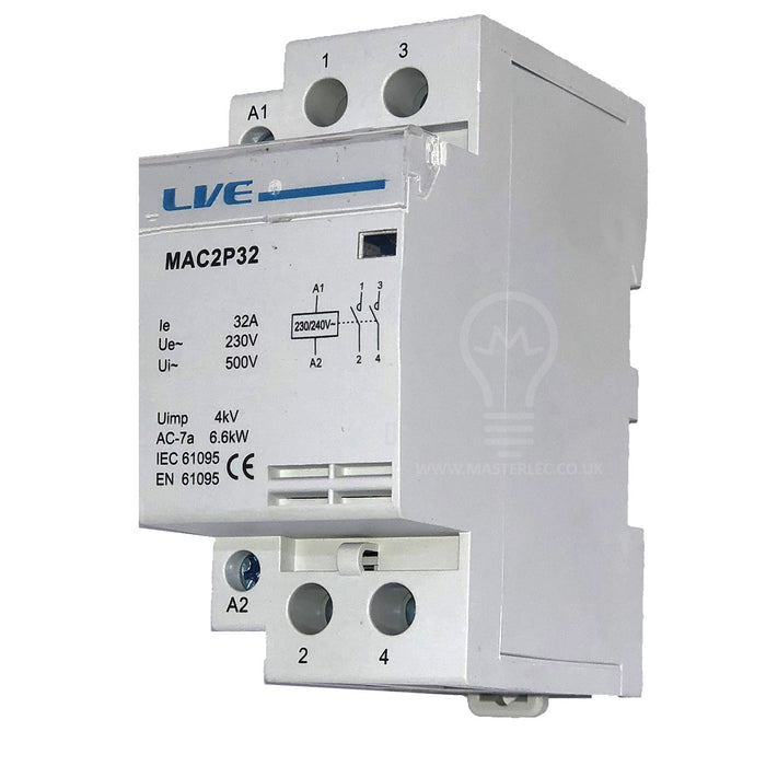 Live Electrical 2 Pole 4 Pole 20 - 63 Amp Contactor Normal Open DIN Rail