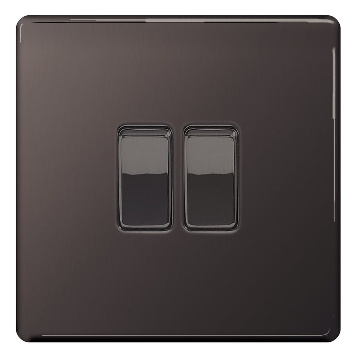 BG Nexus Screwless Flat Plate Black Nickel Double Light Switch FBN42 10Amp