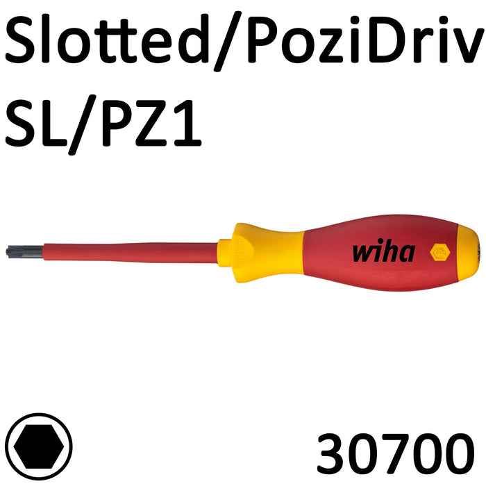 Wiha VDE Screwdriver SoftFinish Slotted/PoziDriv SL/PZ1 30700