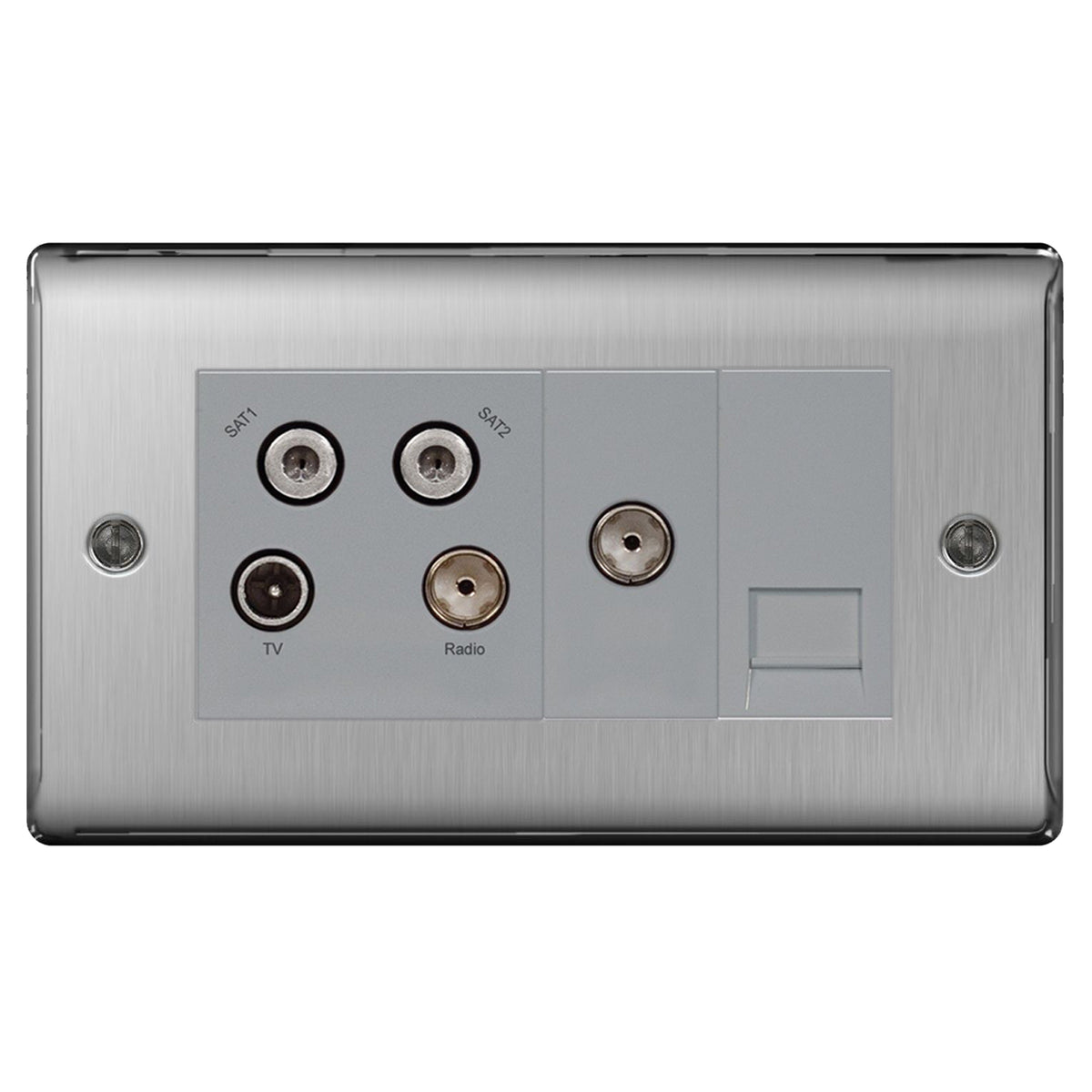 BG Nexus Metal Brushed Steel Quadplex TV/FM/SAT (x2) + Return & 1 Gang ...
