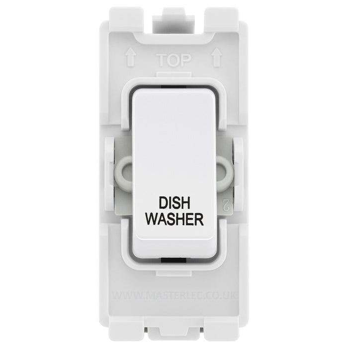 BG Evolve White RRDWPCDW 20 Amp Double Pole Appliance Grid Switch Labelled Dish Washer