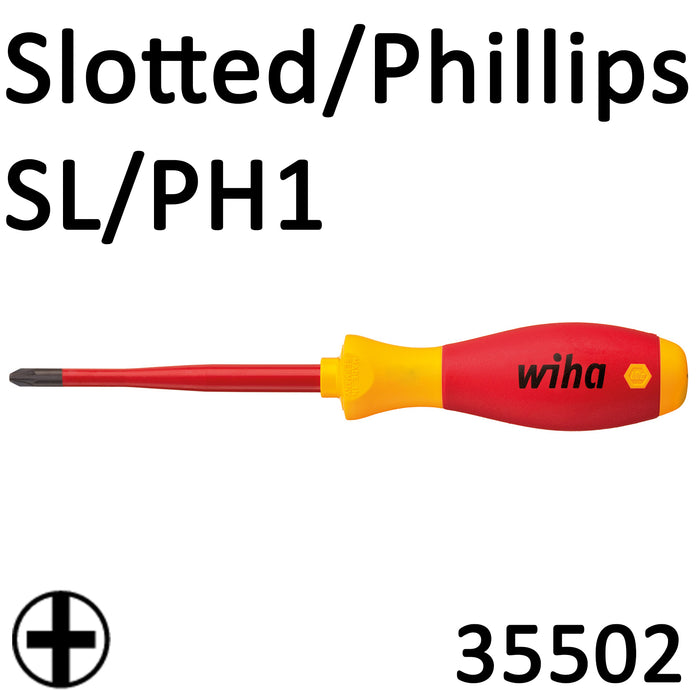 Wiha VDE slimFix Screwdriver SoftFinish Slotted/Phillips SL/PH1 35502