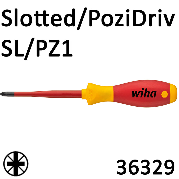 Wiha VDE slimFix Screwdriver SoftFinish Slotted/PoziDriv SL/PZ1 36329