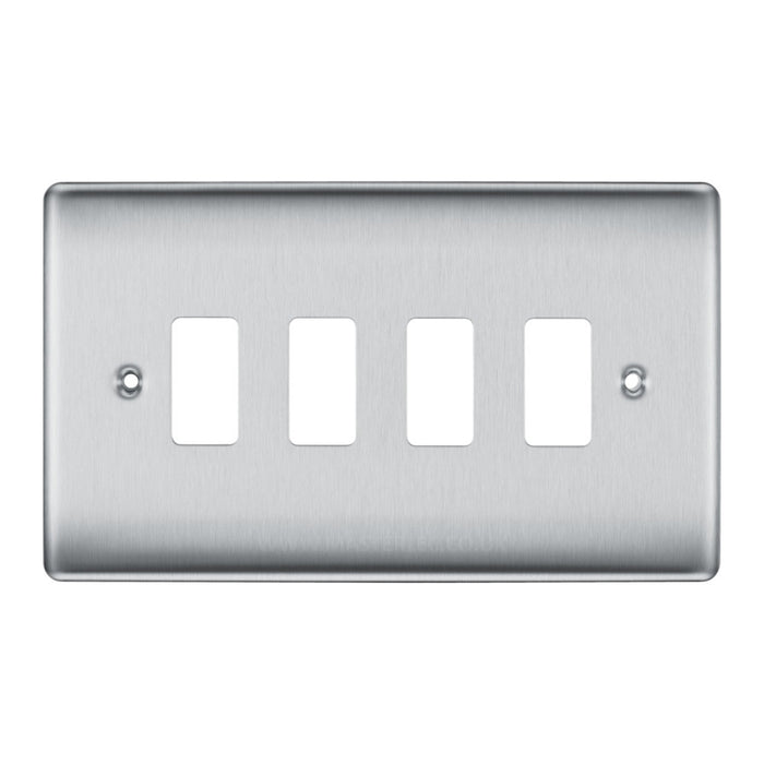 BG RNBS4 Brushed Steel 4 Gang Front Cover Plate