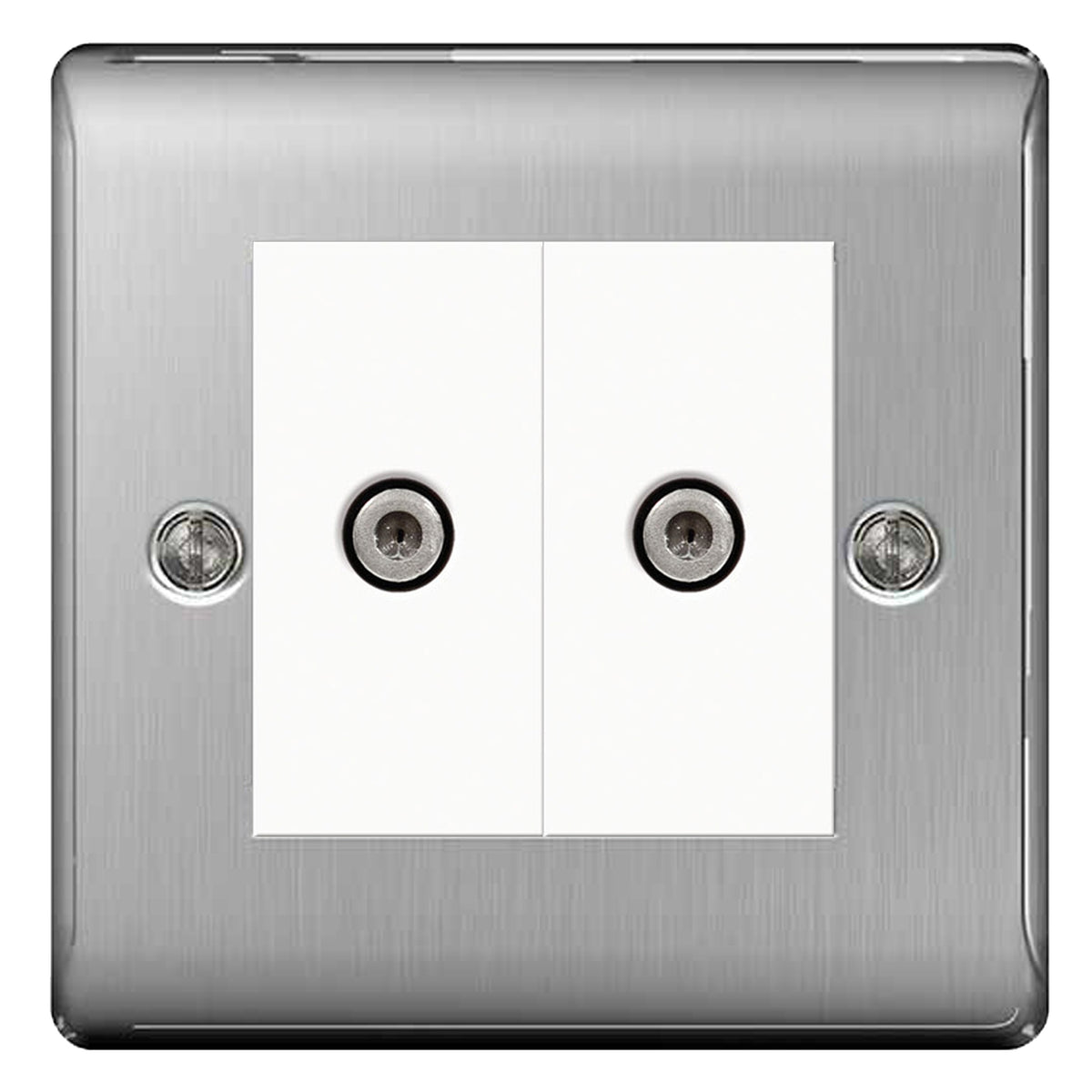 BG Nexus Brushed Steel 2 Gang Satellite Sky Socket White inserts ...