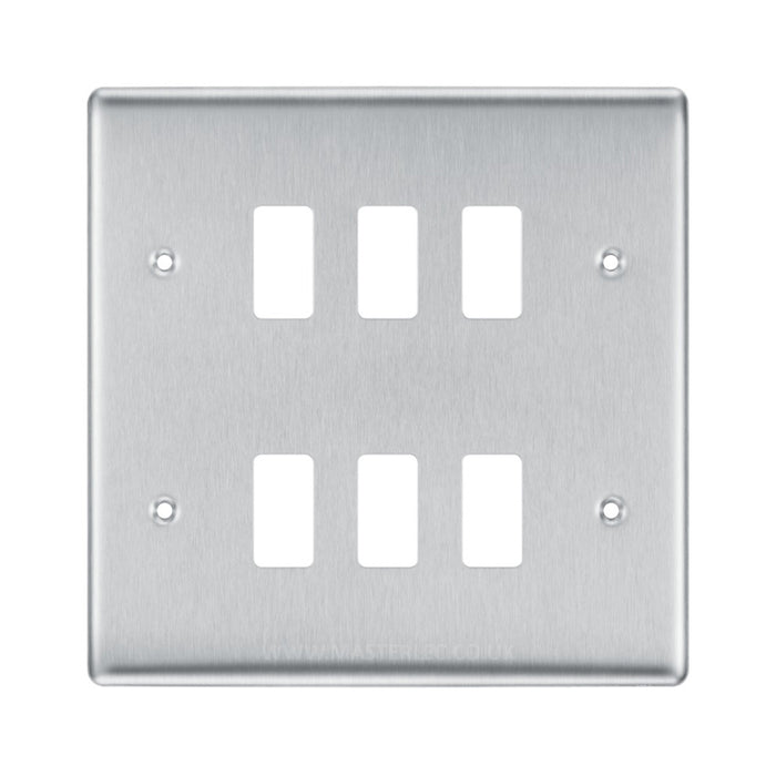 BG RNBS6 Brushed Steel 6 Gang Front Cover Plate