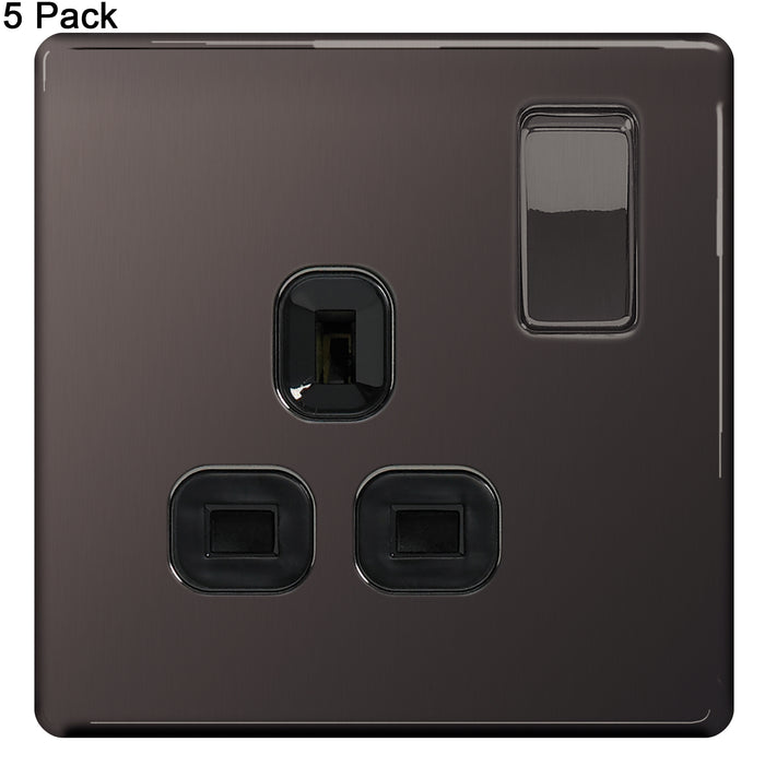 BG Nexus Screwless Flat Plate Black Nickel (Pack of 5) Single Socket FBN21B Black Insert 13Amp
