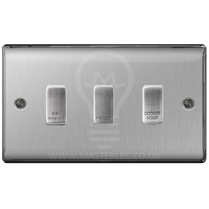 BG Brushed Steel 3 Gang Engraved Custom Labelled Appliance Grid Switch