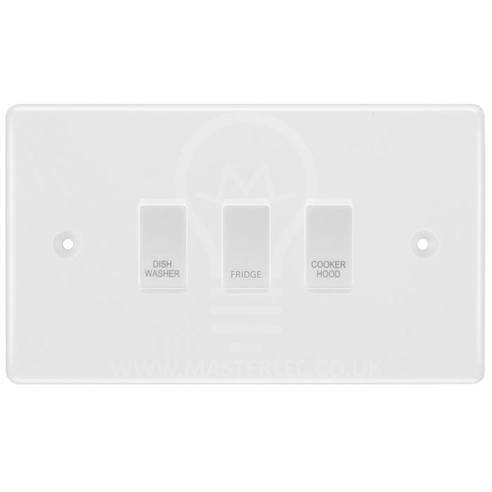 BG White Moulded 3 Gang Custom Labelled Appliance Grid Switch