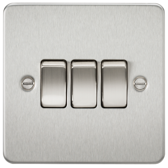 Knightsbridge Screwed Flat Plate Brushed Chrome Switches & Sockets Satin White Inserts