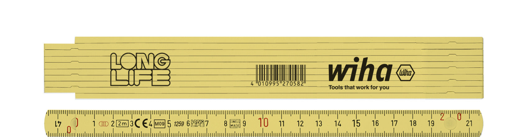 Wiha 27058 Folding Ruler 2m Yellow Metric Plastic Longlife