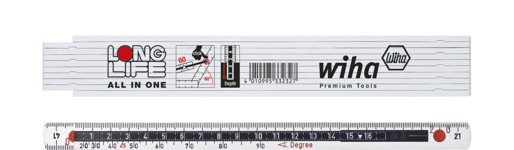 Wiha 33232 Folding Ruler 2m White Metric Plastic Longlife All In One