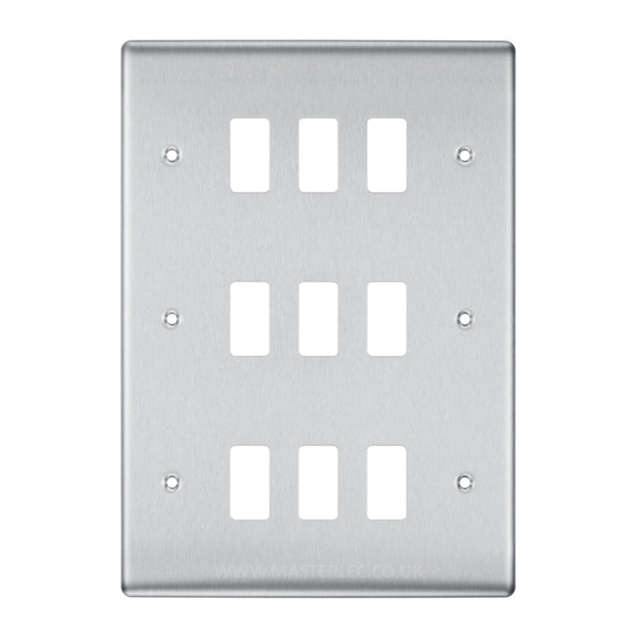 BG RNBS9 Brushed Steel 9 Gang Front Cover Plate