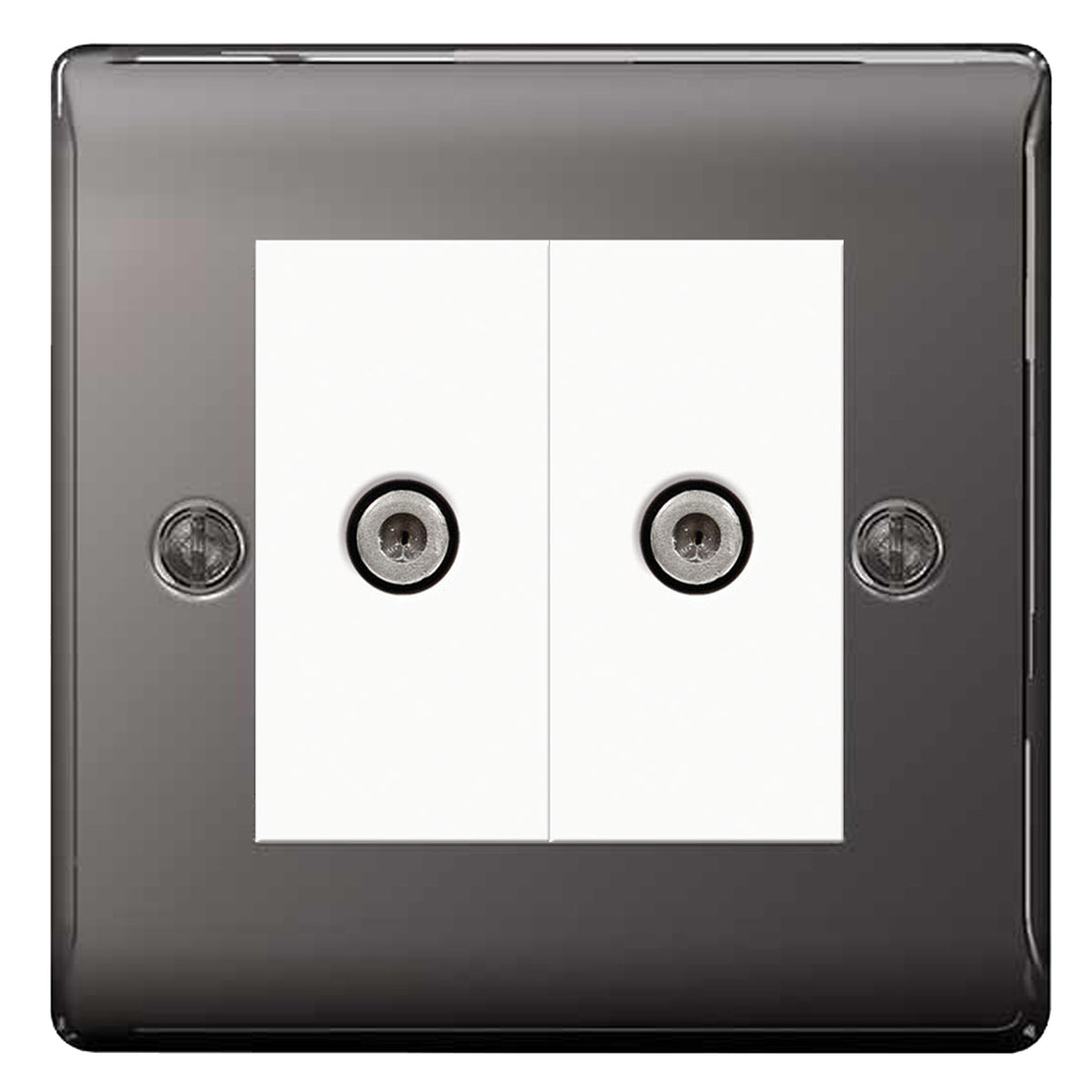 BG Nexus Black Nickel 2 Gang Satellite Sky Socket White inserts — Masterlec
