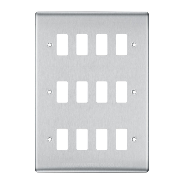 BG RNBS12 Brushed Steel 12 Gang Front Cover Plate