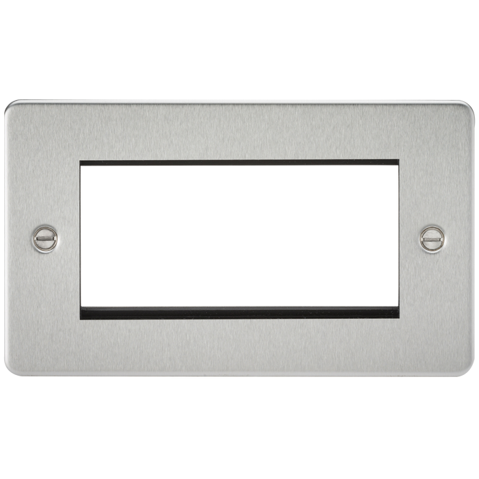 Knightsbridge Screwed Flat Plate Brushed Chrome Switches & Sockets Satin Grey Inserts