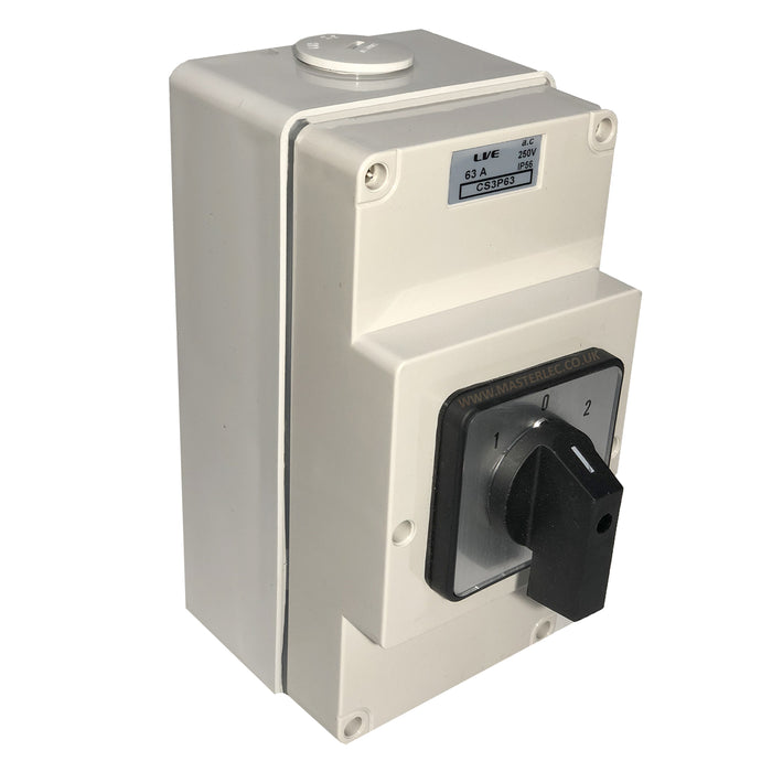 Live CS3P63 IP66 Enclosed Changeover Switch 63 Amp 3 Pole Surface Mounted