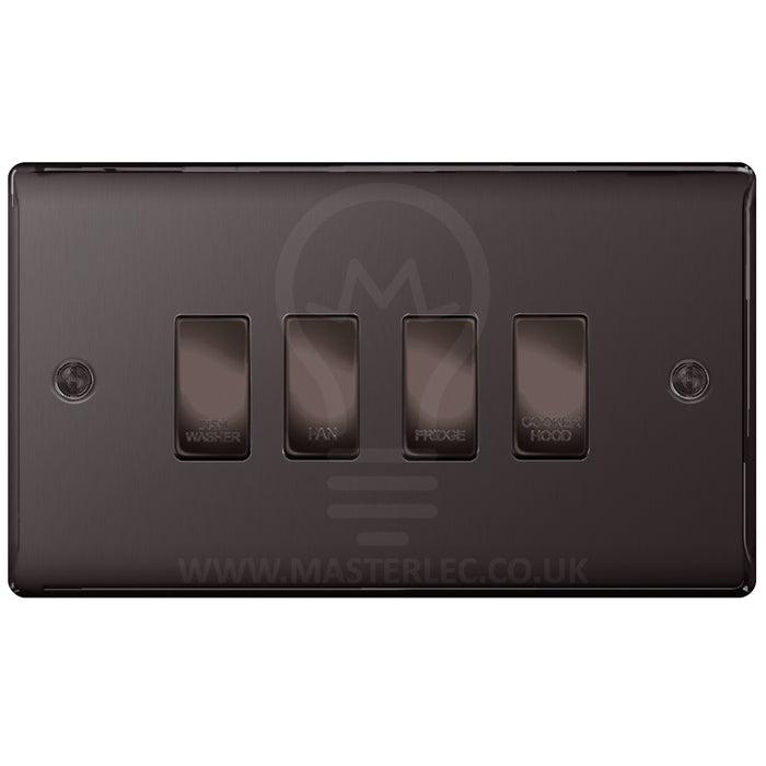 BG Black Nickel 4 Gang Engraved Custom Labelled Appliance Grid Switch
