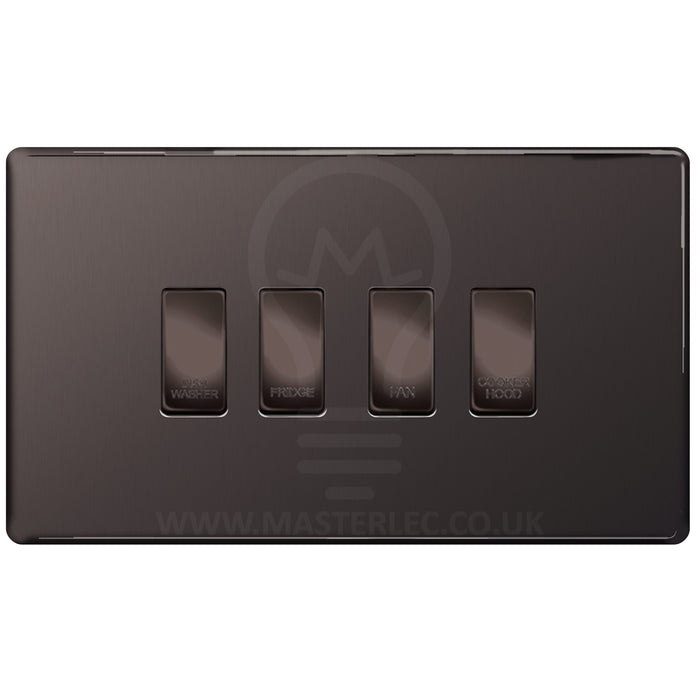 BG Screwless Black Nickel 4 Gang Engraved Custom Labelled Appliance Grid Switch