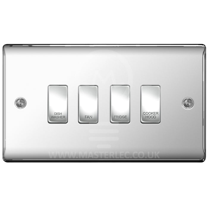 BG Polished Chrome 4 Gang Engraved Custom Labelled Appliance Grid Switch