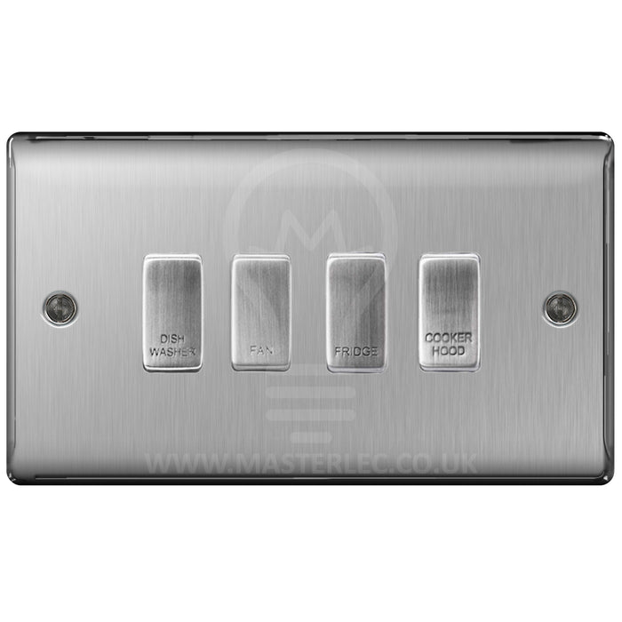 BG Brushed Steel 4 Gang Engraved Custom Labelled Appliance Grid Switch
