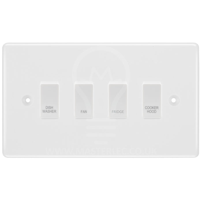 BG White Moulded 4 Gang Custom Labelled Appliance Grid Switch