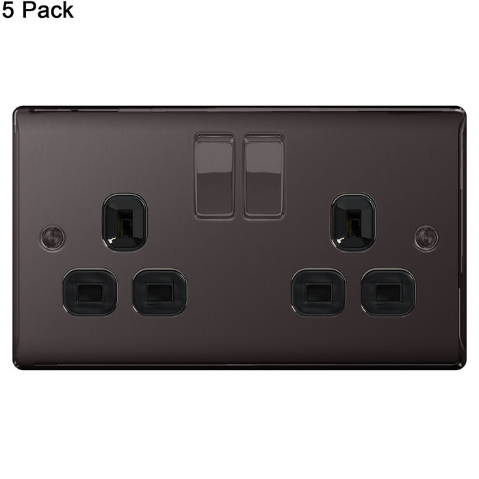 BG Nexus Black Nickel (Pack of 5) Double Socket NBN22B Black Inserts 13 Amp