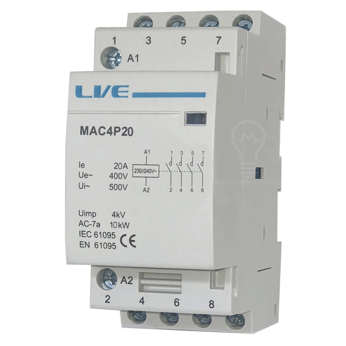 Live Electrical MAC4P20 20 Amp 4 Pole Contactor