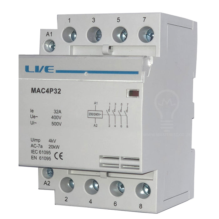 Live Electrical 2 Pole 4 Pole 20 - 63 Amp Contactor Normal Open DIN Rail