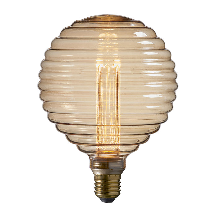 Endon Beehive 97178 E27 LED Lamp Amber Tinted Ribbed Glass