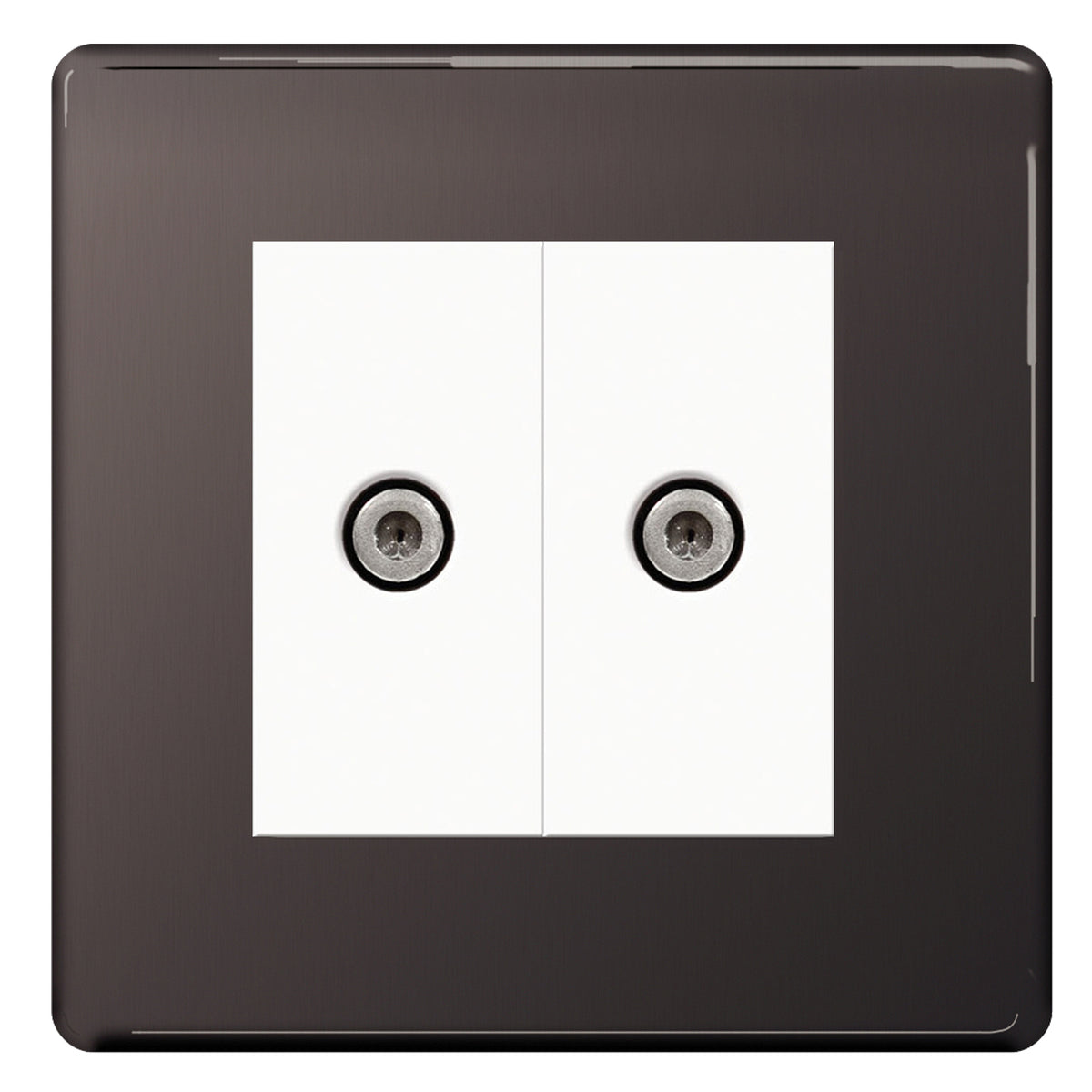 BG Black Nickel Screwless 2 Gang Satellite Sky Socket White inserts ...