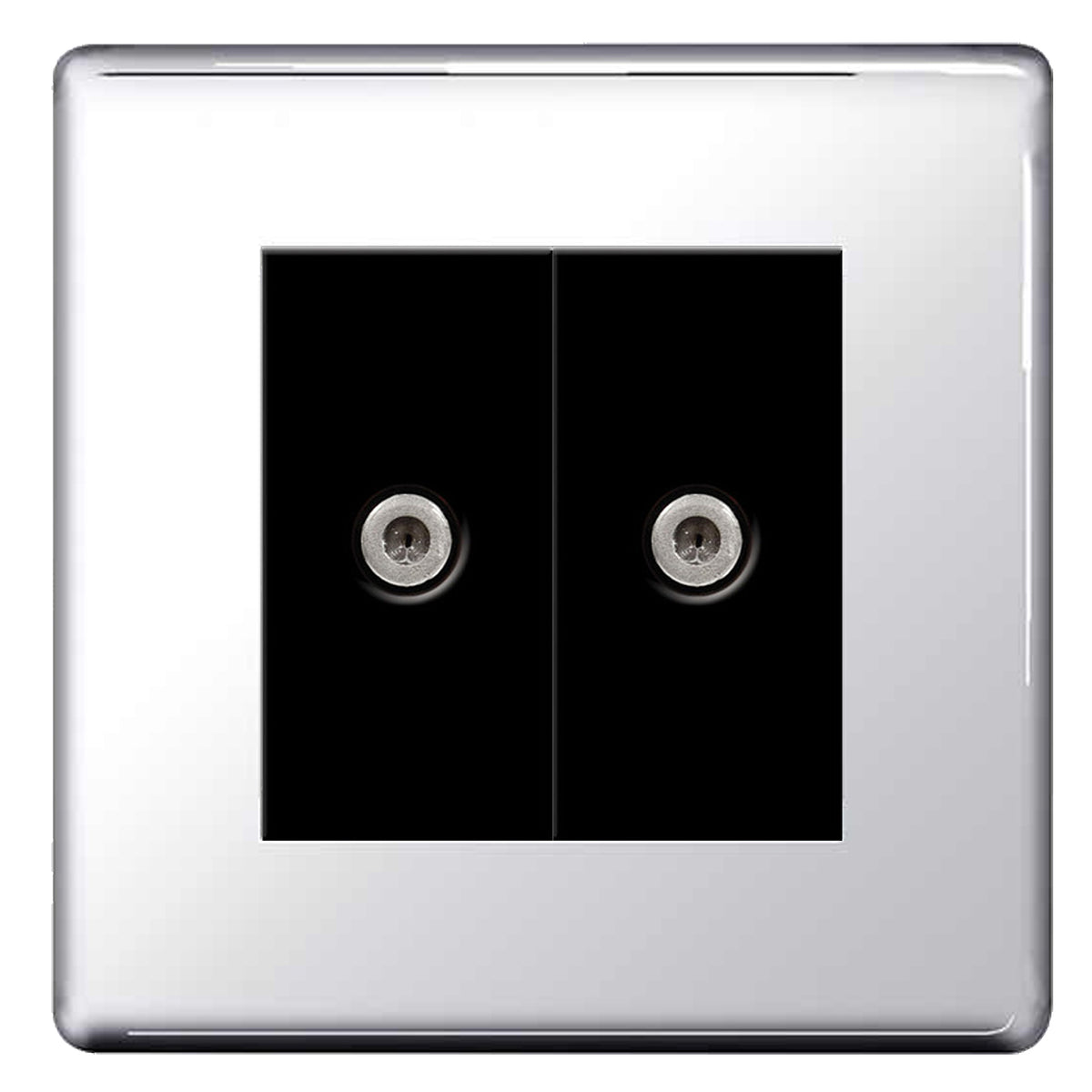 BG Polished Chrome Screwless 2 Gang Satellite Sky Socket Black inserts ...