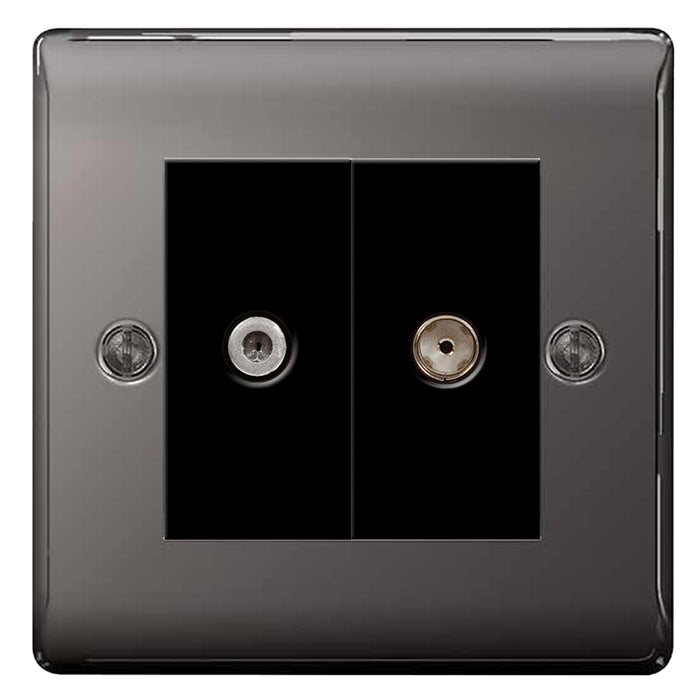 BG Nexus Black Nickel 2 Gang 1x TV Aerial 1x Satellite Sky Socket Blac ...