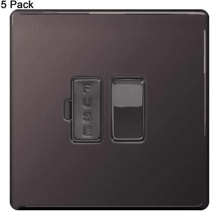 BG Nexus Screwless Flat Plate Black Nickel (Pack of 5) Switched Fused Spur FBN50 13Amp
