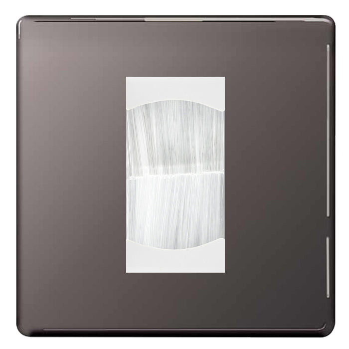 BG Screwless Black Nickel Single 1 Gang Brush Cable Entry Wall Plate White Insert Square