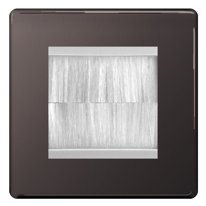 BG Screwless Black Nickel Single 2 Gang Brush Cable Entry Wall Plate White Insert Square
