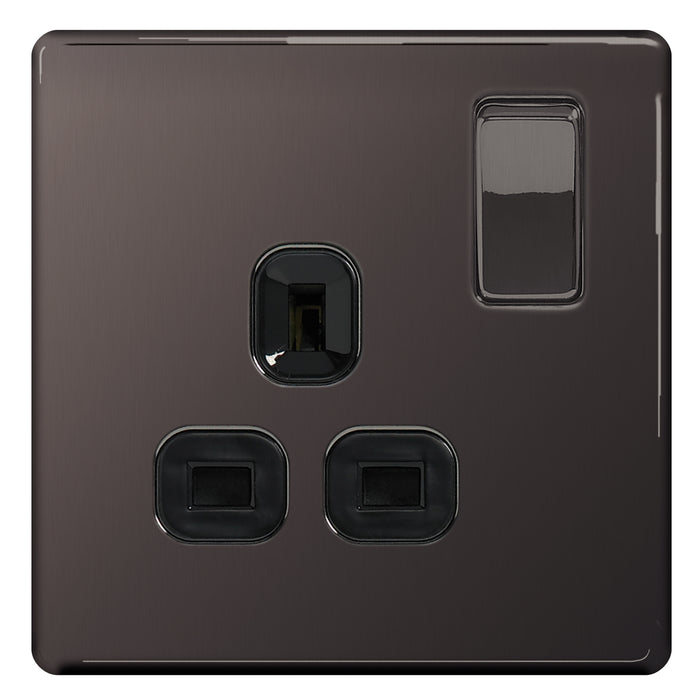 BG Nexus Screwless Flat Plate Black Nickel Single Socket FBN21B Black Insert 13Amp