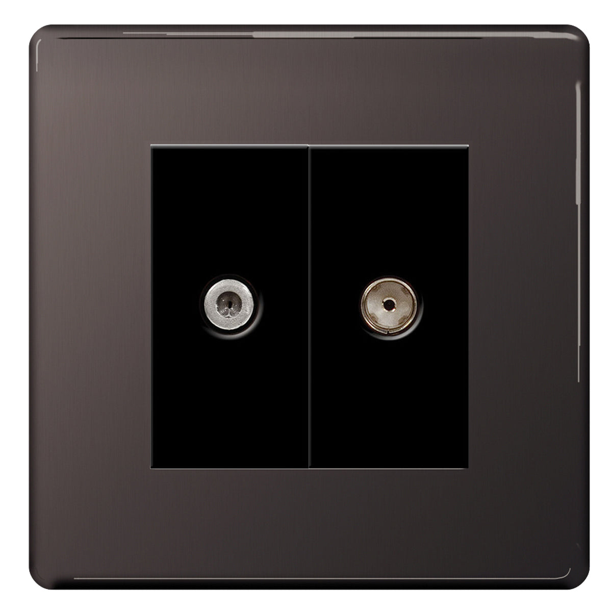 BG Black Nickel Screwless 2 Gang 1x TV Aerial 1x Satellite Sky Socket ...