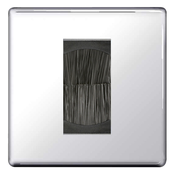 BG Screwless Polished Chrome Single 1 Gang Brush Cable Entry Wall Plate Black Insert Square