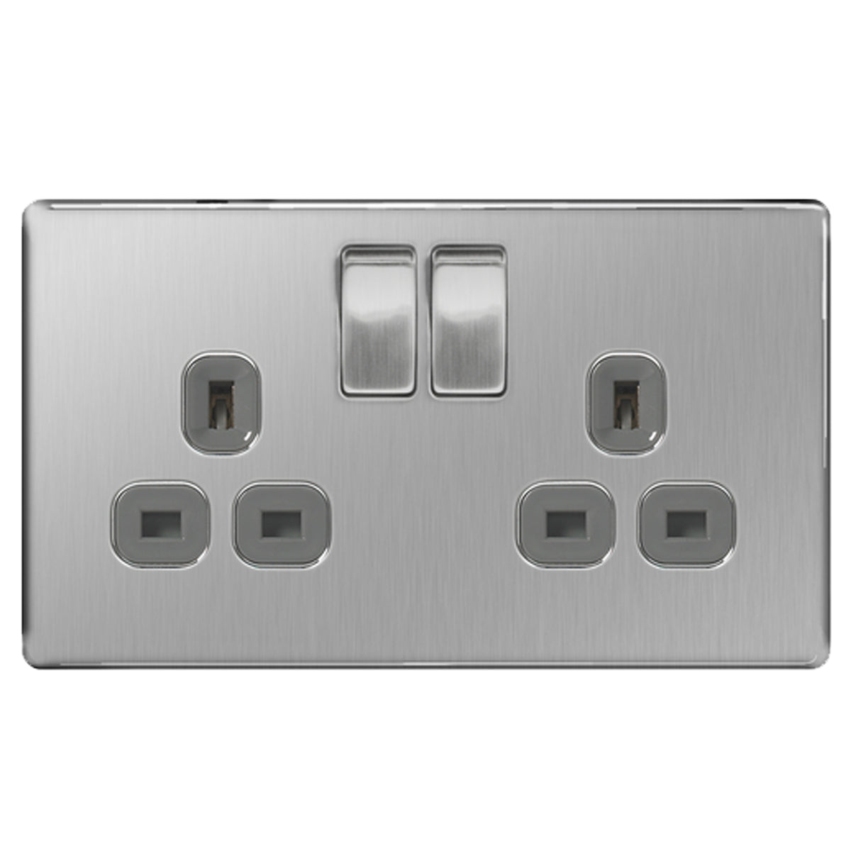 BG Nexus Screwless Flat Plate Brushed Steel Double Socket FBS22G Grey ...