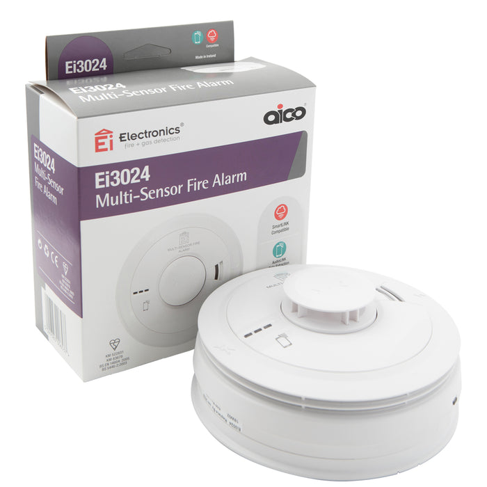 Aico Ei3024 Multi-Sensor Fire Alarm Battery Back Up & Easy Fit Base