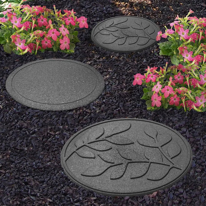 Primeur Grey Reversible Leaves Stepping Stone Recycled Rubber
