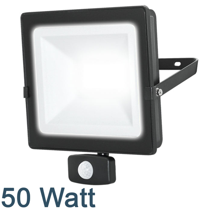 Luceco Eco Slimline LED Floodlight PIR 10-50 Watt 800-4000 Lumens IP65 Black 4000K