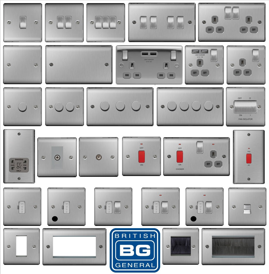Master Switch Grey BG Nexus Brushed Steel Switches and Sockets Grey Inserts Full Range ...