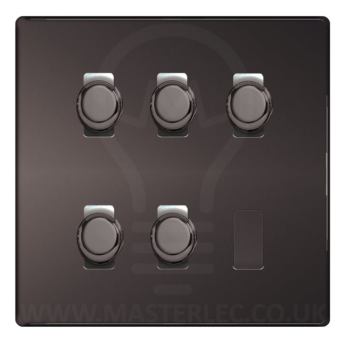 BG Black Nickel Screwless Flat Plate 5 Gang Trailing Edge LED Dimmer Light Switch 2 Way Custom Switch
