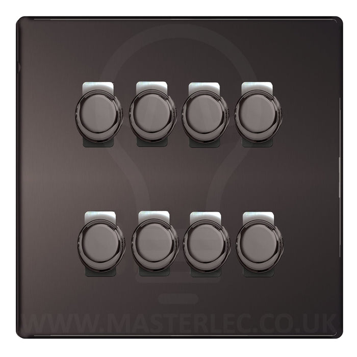 BG Black Nickel Screwless Flat Plate 8 Gang Trailing Edge LED Dimmer Light Switch 2 Way Custom Switch