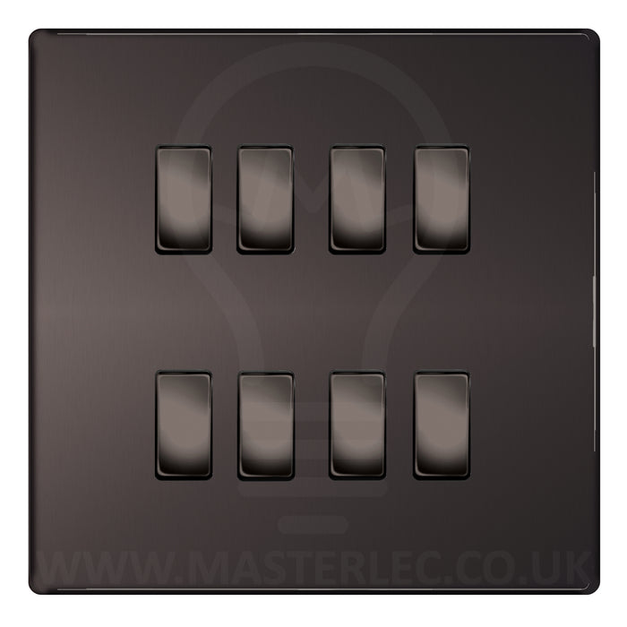 BG Black Nickel Screwless Flat Plate 8 Gang Light Switch Custom Switch